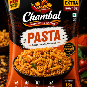 Crunchy pasta-shaped namkeen with delicious Indian masala seasoning.